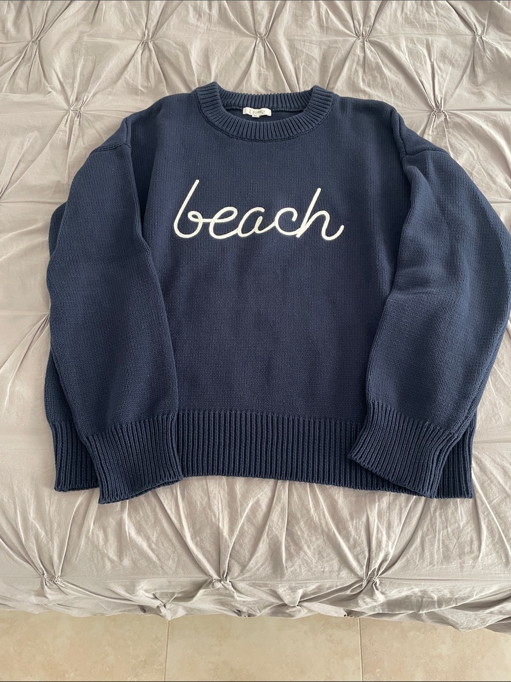 Z supply Navy 'Beach' Crewneck Sweater - Casual Knit Pullover